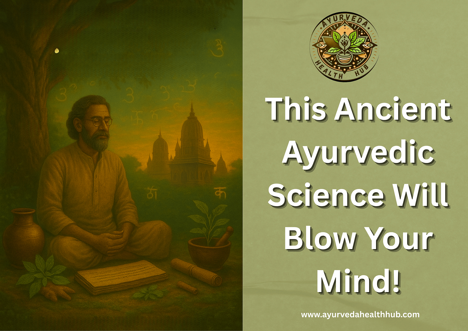 Illustration of Padartha Vigyan and Ayurveda Itihasa showcasing ancient Ayurvedic philosophy, doshas, and five elements in traditional style.