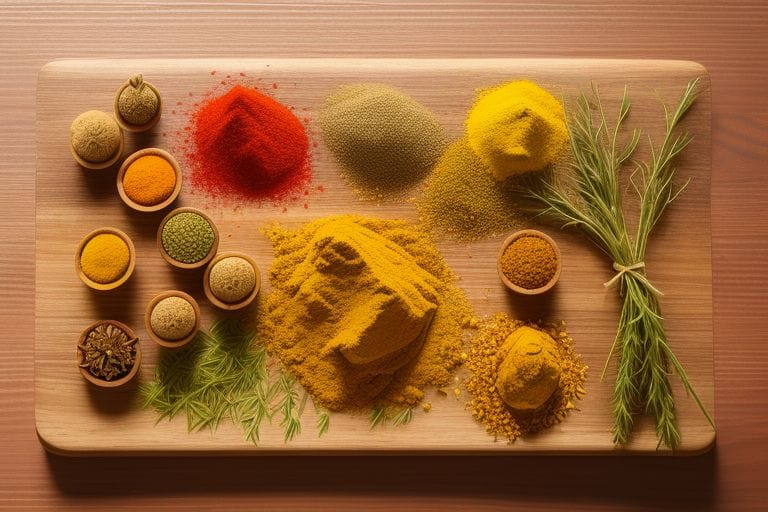 A collection of Ayurvedic herbs and spices, showcasing natural remedies and Ayurvedic digestion tips